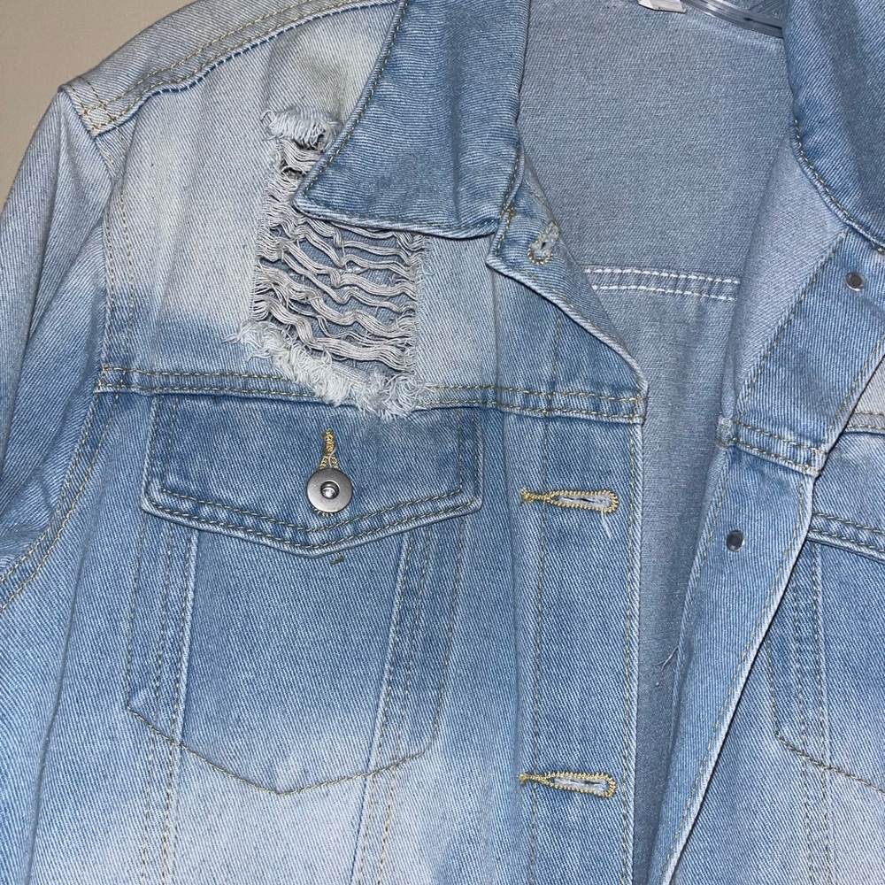 Ina Light Blue Distressed Jean Jacket - Picture 2 of 10